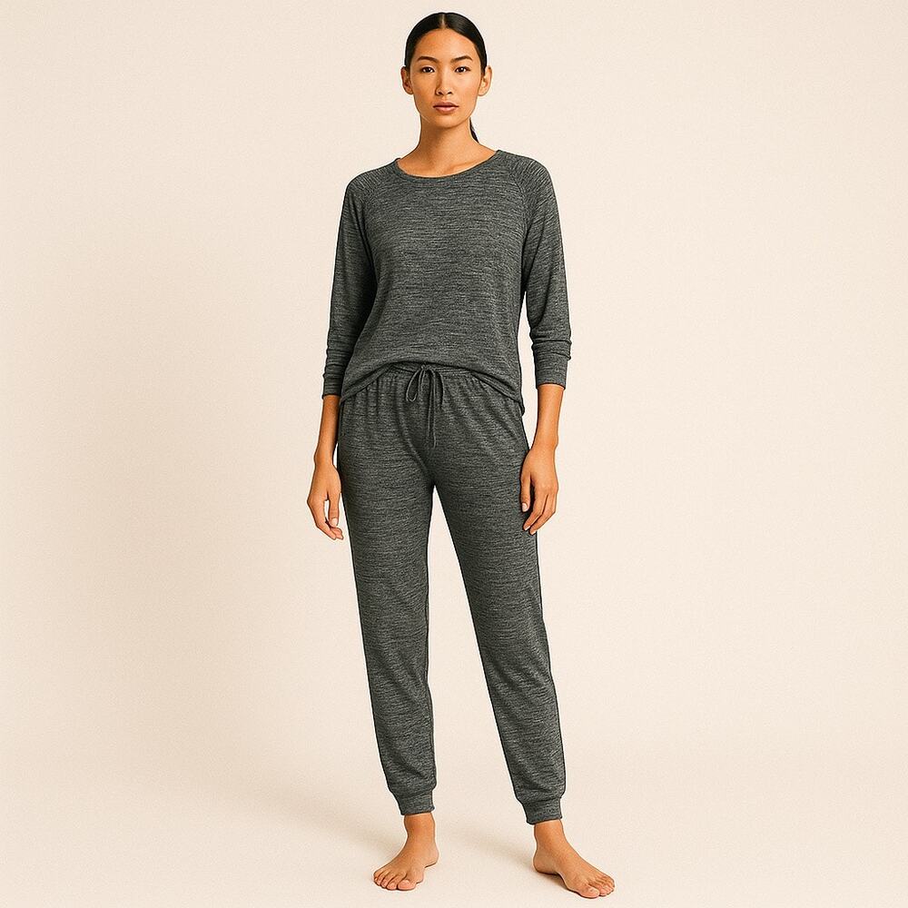 Velvet by Graham & Spencer Black Heather Lounge Long Sleeve Top Jogger Pants M